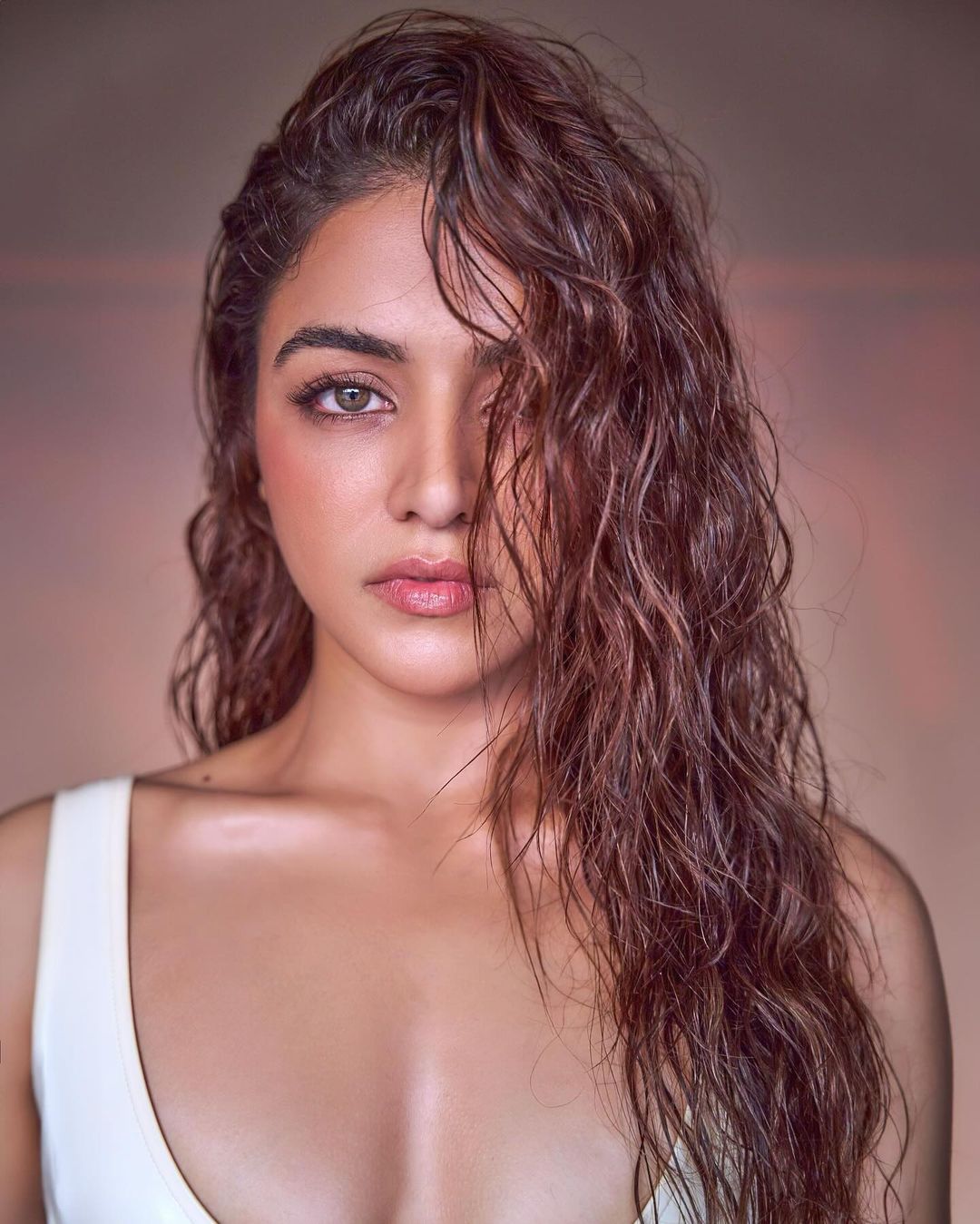 Bollywood Actress Wamiqa Gabbi Wet hair in White Top